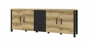 OLIN 25 komoda z szufladami w kolorze grand naturalny - czarny super mat 220 cm