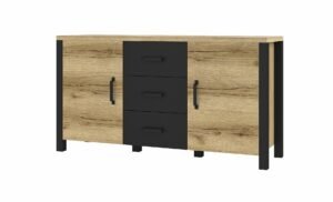 OLIN 26 komoda z szufladami w kolorze grand naturalny - czarny super mat 150 cm