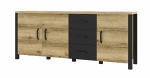 OLIN 47 komoda z szufladami w kolorze grand naturalny - czarny super mat 190 cm
