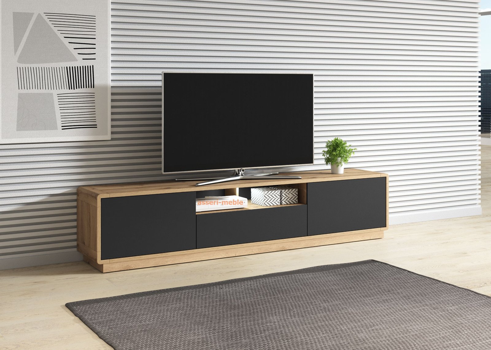Aston-40-komoda-RTV-do-salonu-dąb-czarny-supermat