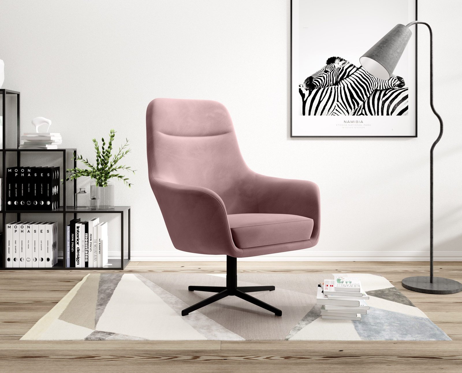POLO - wąski, komfortowy fotel obrotowy na czarnej nodze, różowy velvet - WERSAL.jpg