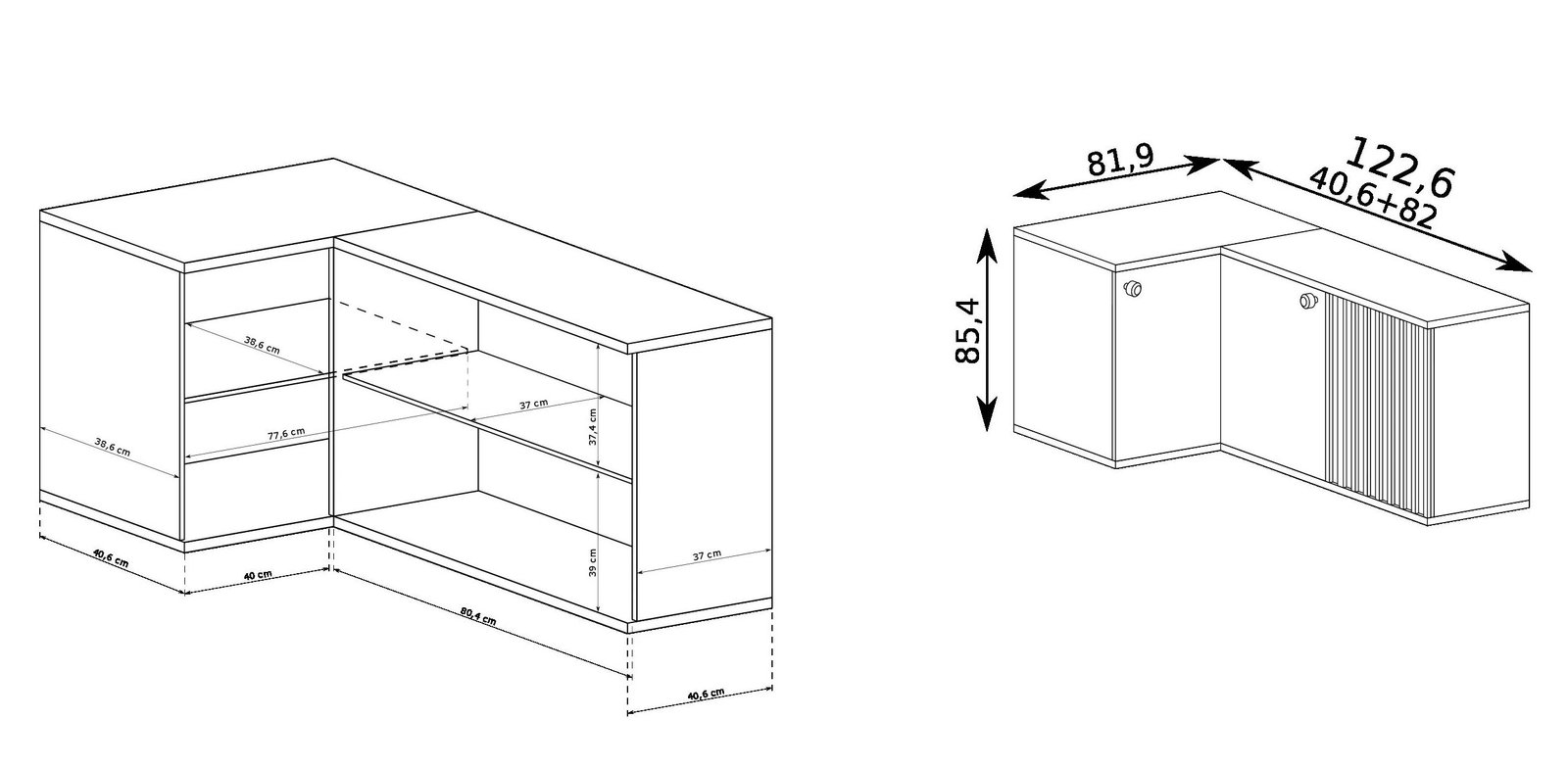 CALI-C12 - komoda na nóżkach narożna z lamelami - artisan, loft.- szkic