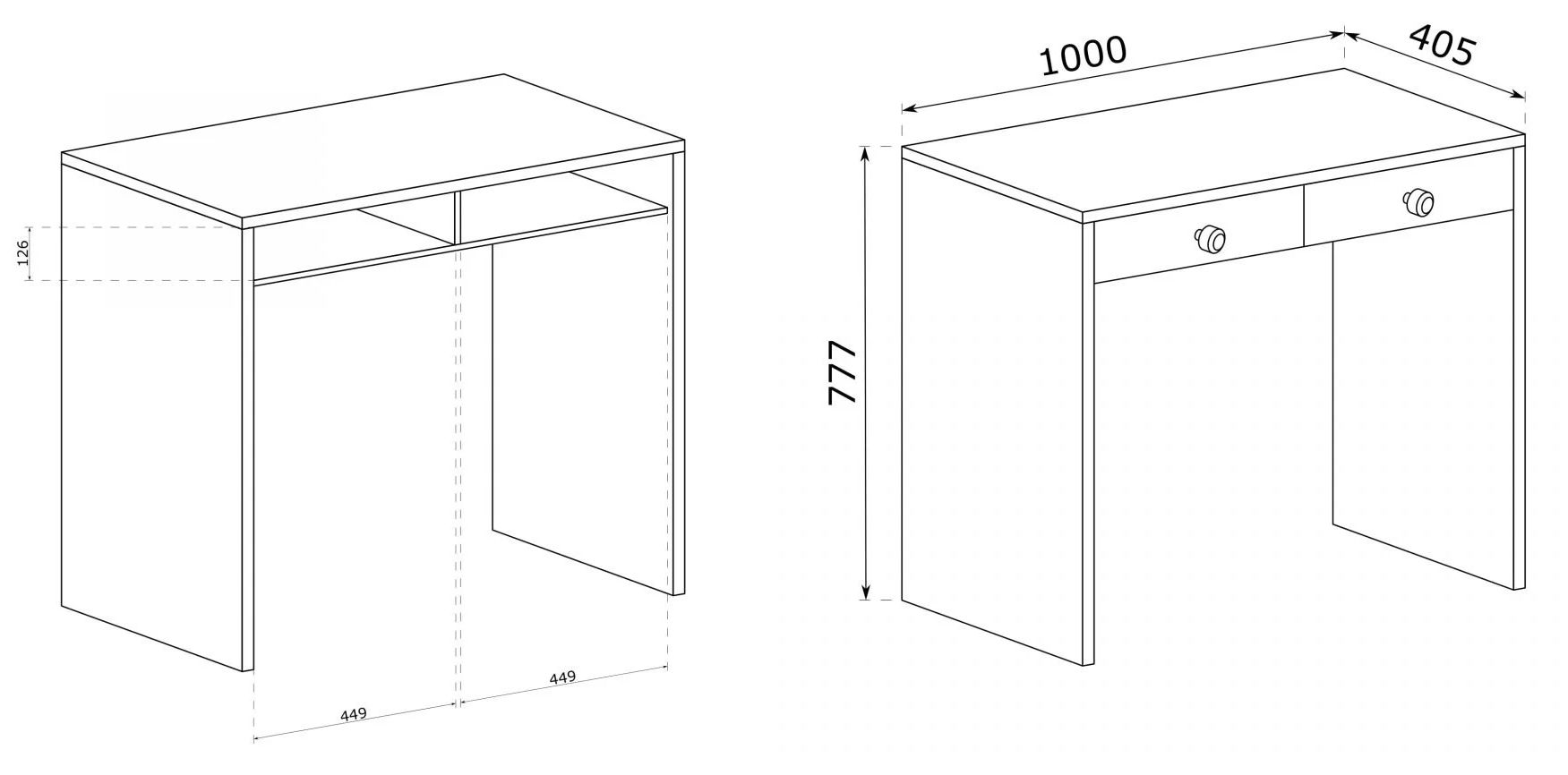 CALI-C18 Toaletka z szufladami - szkic