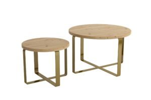 DUO -  zestaw dwóch stolików kawowych okrągłych 60 + 41 cm stelaż złoty