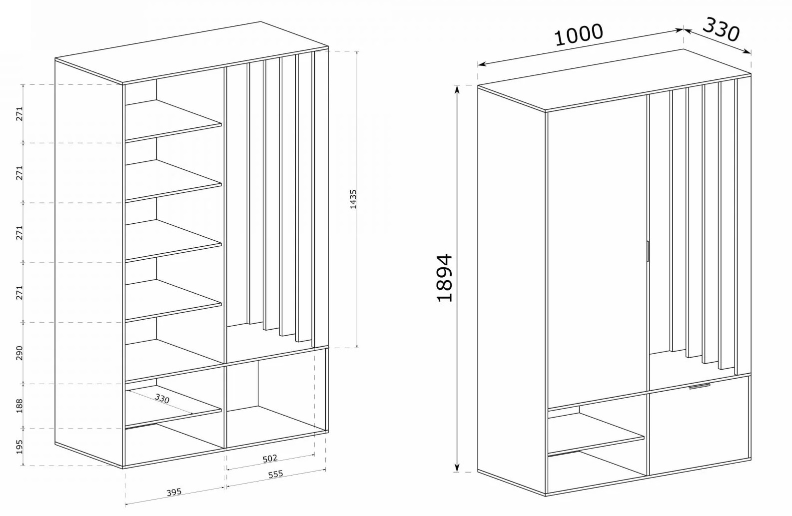 ARTI - szafa do przedpokoju z lamelami - wymiary MILO garderoba z lustrem JARSTOL ARTISAN-CZARNY