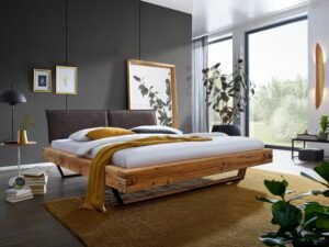 BEAM 2 - dębowe łóżko do sypialni na metalowych płozach 200 x 200 cm