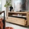 FURNI - komoda dębowa RTV z szufladą otwarta