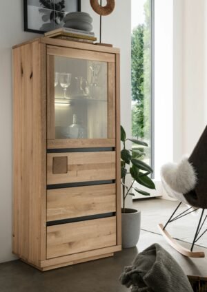 FURNI - wąski kredens dębowy 65 cm z podświetleniem