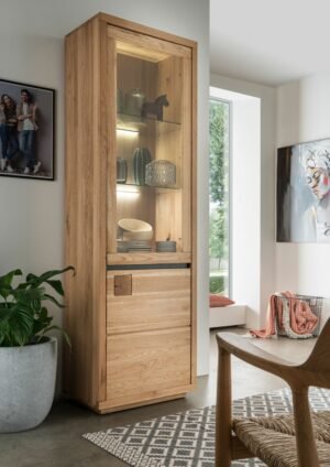 FURNI - witryna dębowa 65 cm z podświetleniem