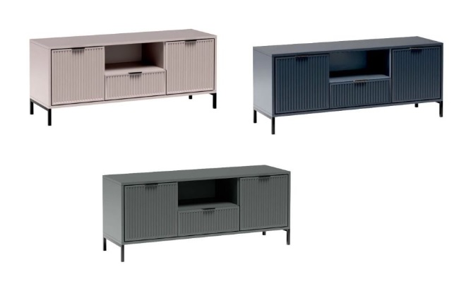 LUXURY - dwudrzwiowa komoda, stolik RTV z szufladą na nóżkach CASHMERE, INDIGO, STONE GREEN