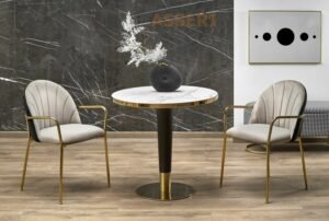 MORATA - okrągły stół glamour 79 cm  marmur - złoty