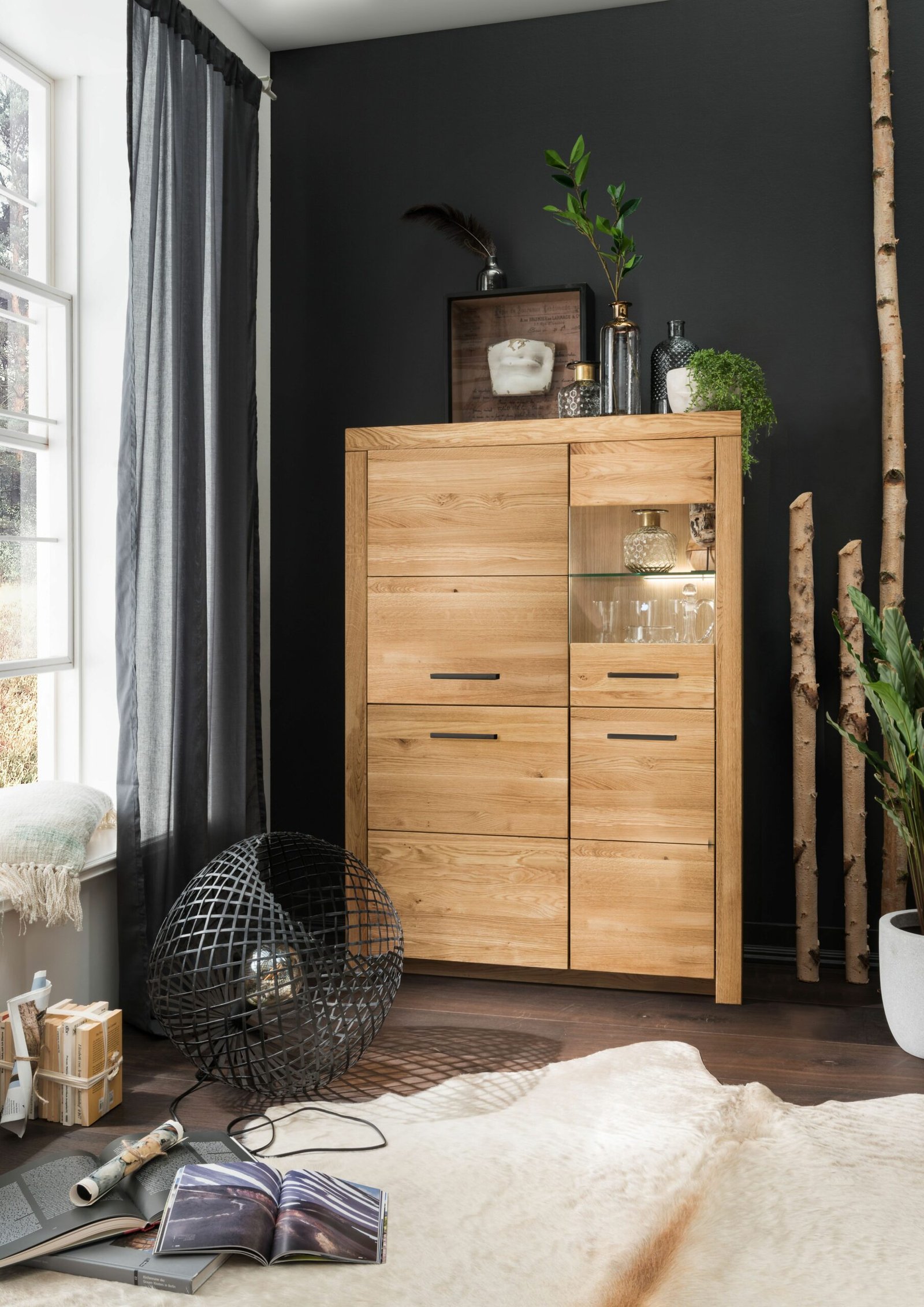 SOLID - kredens, witryna dębowa do salonu, prawa