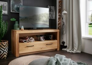 SOLID - mała komoda dębowa RTV 120 cm z szufladą