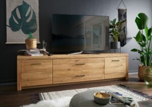 SOLID - szeroka komoda dębowa RTV 220 cm z szufladami