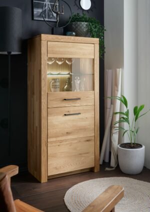 SOLID - wąski kredens dębowy 65 cm z podświetleniem