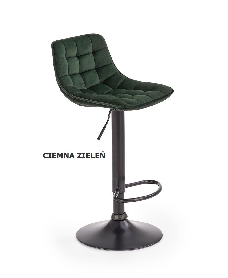 H95 hoker barowy wysoki, welur, na jednej nodze, obrotowy, tapicerowany, ciemna zieleń