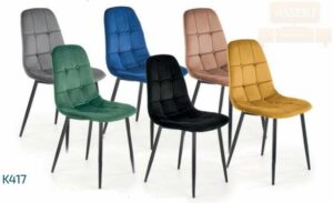 K417 - wygodne krzesło velurowe na metalowych nogach z guzikami
