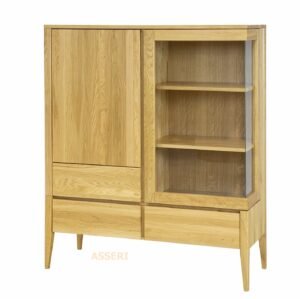 SLIM szeroka witryna dębowa na nóżkach z szufladami 120 cm