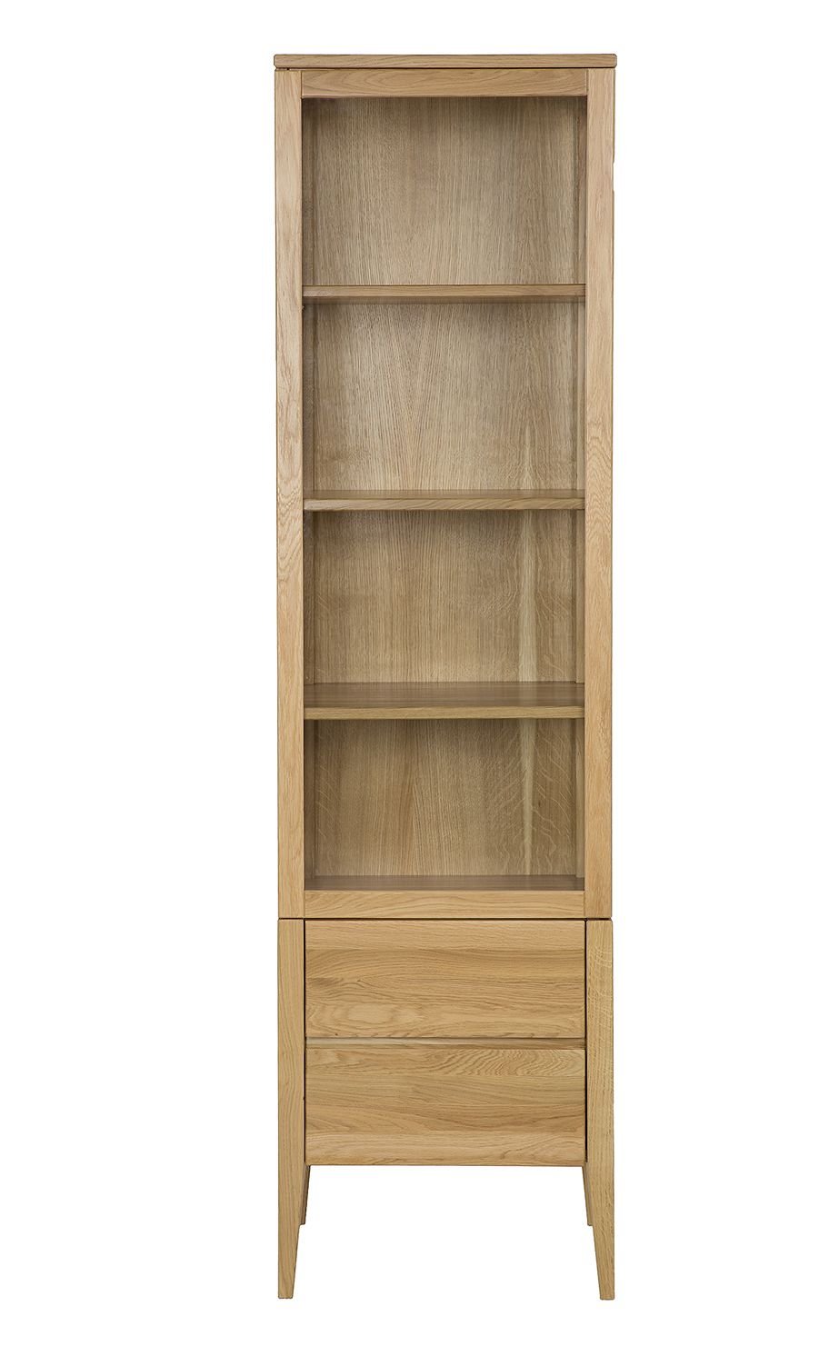 SLIM - witryna dębowa na nóżkach, wąska z szufladami w kolorze naturalnym