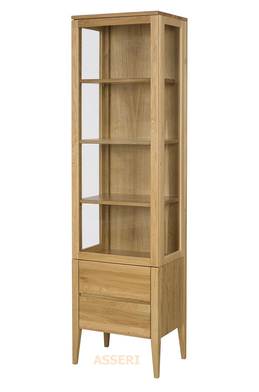 SLIM - witryna dębowa na nóżkach, wąska z szufladami