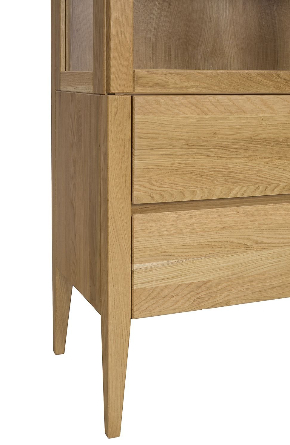 SLIM - witryna dębowa na smukłych nóżkach, wąska z szufladami, kolor natura