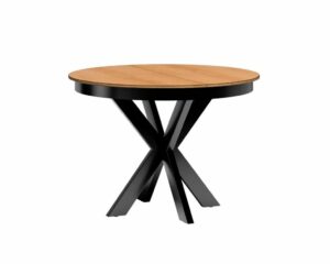 FONTI-10 stół okrągły rozkładany z czarnymi nogami 110 - 150 cm Dąb Karmel