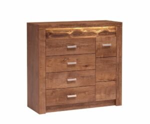 INDIANA-17 jednodrzwiowa komoda z szufladami, ozdobną deską i podświetleniem 110 cm Jesion Jasny