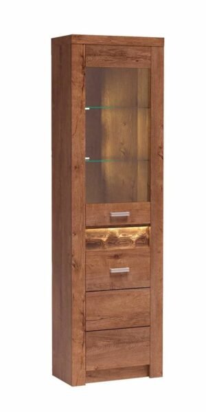 INDIANA-23 przeszklona witryna narożna z podświetleniem 60 cm Jesion Jasny