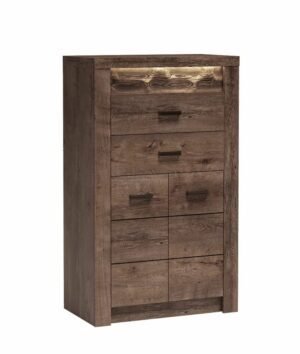 INDIANA-6 wąska komoda dwudrzwiowa z szufladami, ozdobną deską i podświetleniem 80 cm Jesion Ciemny