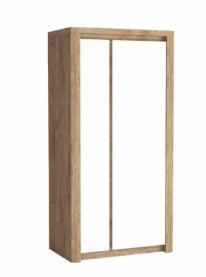 LIVINIO-1 szafa dwudrzwiowa z półkami i drążkiem 100 cm Dąb Ribbeck - Biały Połysk