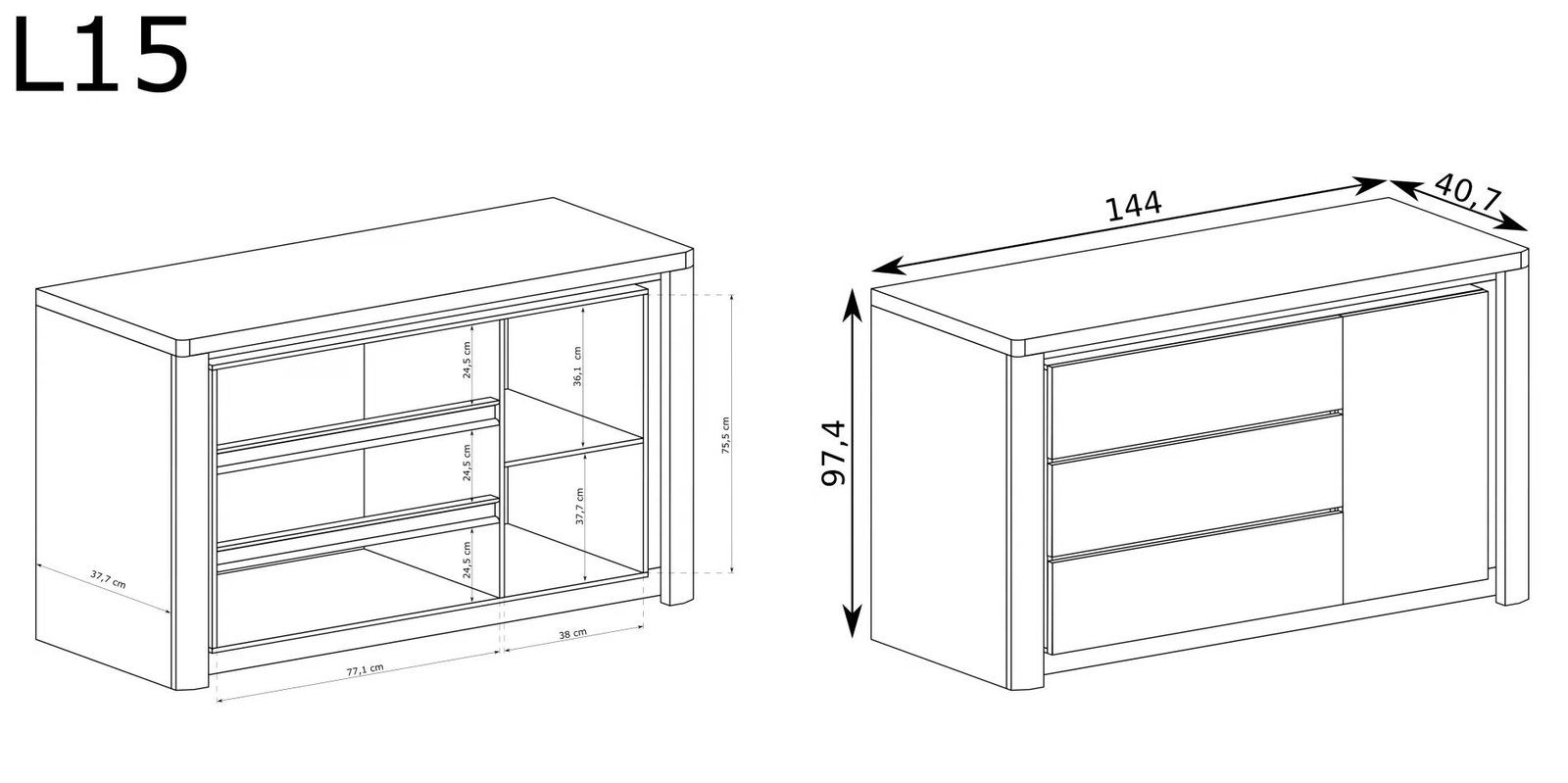 LIVINIO-15 podświetlana komoda jednodrzwiowa z szufladami Dąb Ribbeck - Biały Połysk