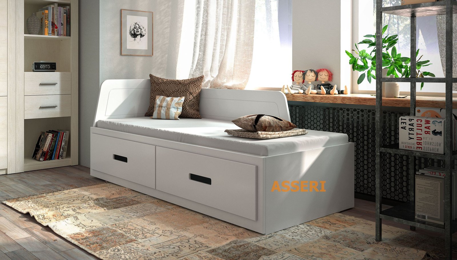 MIA - łóżko drewniane rozkładane z szufladami białe