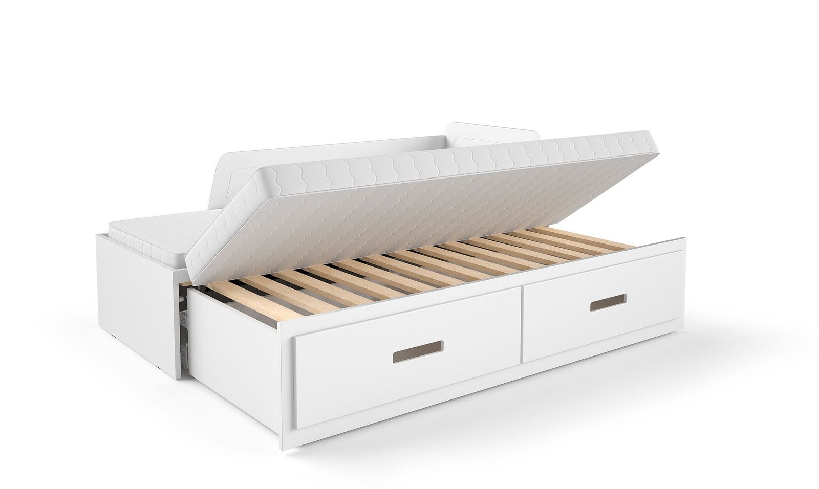 MIA - młodzieżowełóżko drewniane rozkładane z szufladami podwójne białe, nowoczesne