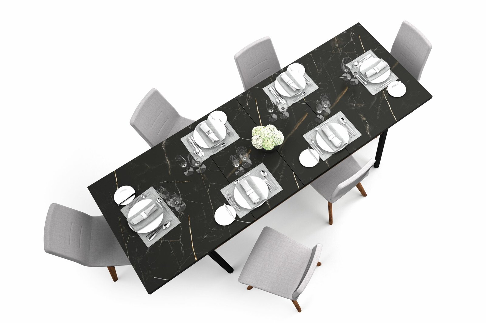 PRESTIGO-14 stół rozkładany na czarnych nogach, blat w kolorze marmuru