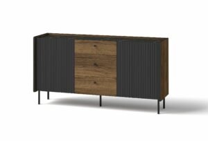 PRESTIGO-5 dwudrzwiowa komoda z szufladami na nóżkach 150 cm Orzech - Czarny Mat