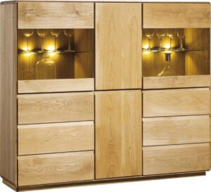 ATLANTA-47 szeroka komoda dębowa z przeszkleniem 160 cm