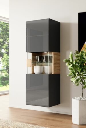 TOLEDO-07 witryna wisząca jednodrzwiowa z przeszkleniem 50 cm - ANTRACYT - GRANDSON