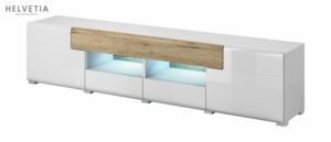 TOLEDO-40 szeroka, dwudrzwiowa szafka RTV z szufladami 210 cm - BIAŁY POŁYSK - SAN REMO