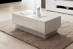 TOLEDO-99 stolik kawowy, ława z szufladą 60 x 110 cm - BIAŁY POŁYSK