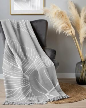 Koc Bawełniany 150 x 200 cm JASNY SZARY Z WZOREM