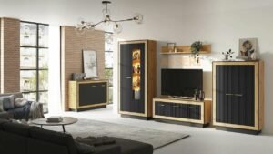 FOX zestaw mebli do salonu w stylu loft   EGER, CZARNY MAT