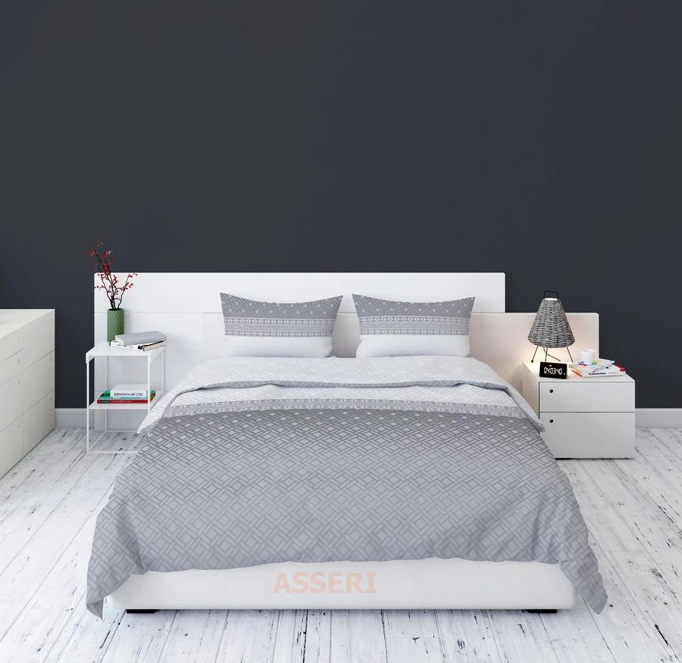 ROMBY - pościel flanelowa wzór 3842F, biały, szary