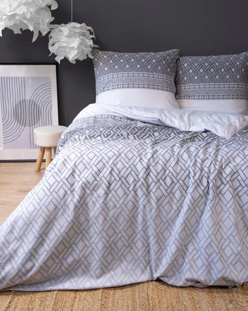 ROMBY - pościel flanelowa, wzór 3842F, biały, szary