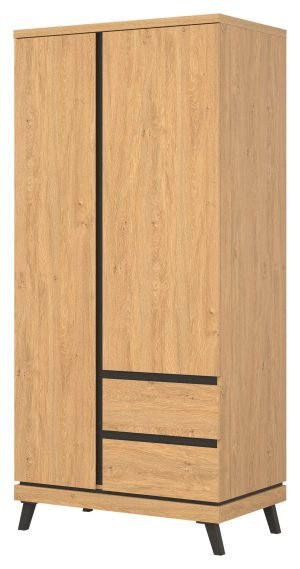 ATE 11 szafa dwudrzwiowa z szufladami, na nóżkach 90 cm DĄB KAMIENNY- CZARNY