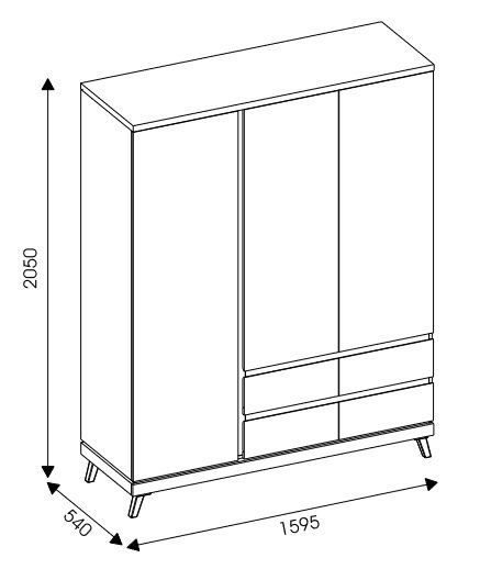 ATE 13 trzydrzwiowa szafa z szufladami, na nóżkach 160 cm