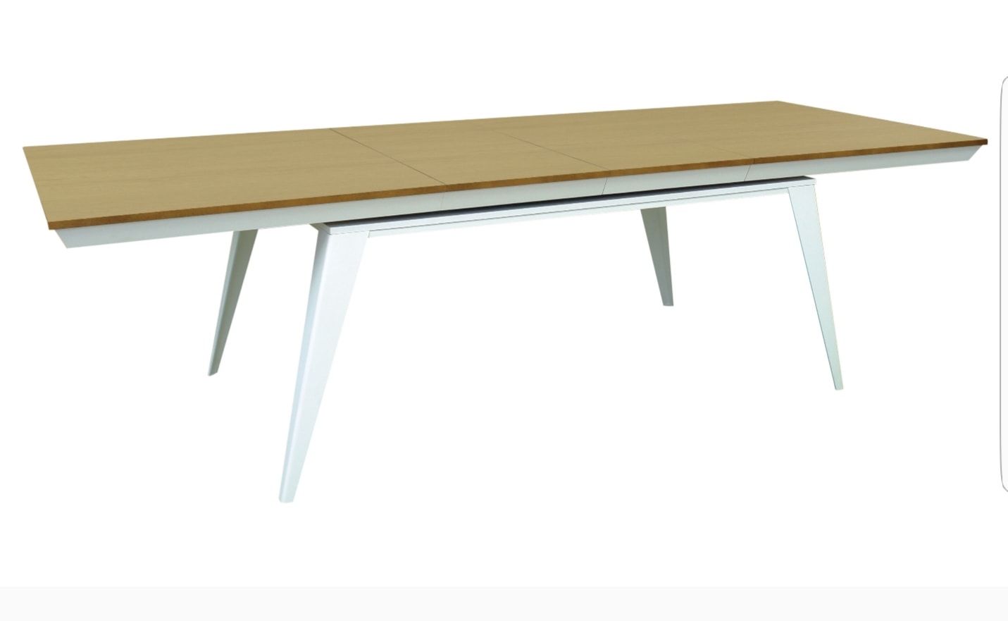 ONYX nowoczesny stoł rozkładany na białych metalowych nogach z dębowym, fornirowanym blatem