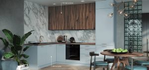 KAM - nowoczesny zestaw mebli kuchennych Dąb Estana, Ice Grey  172 x 294 cm