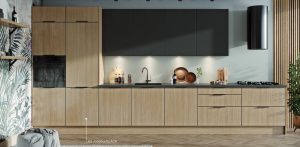 KAM - nowoczesny zestaw mebli kuchennych Jodełka, Czarny Mat  475 cm