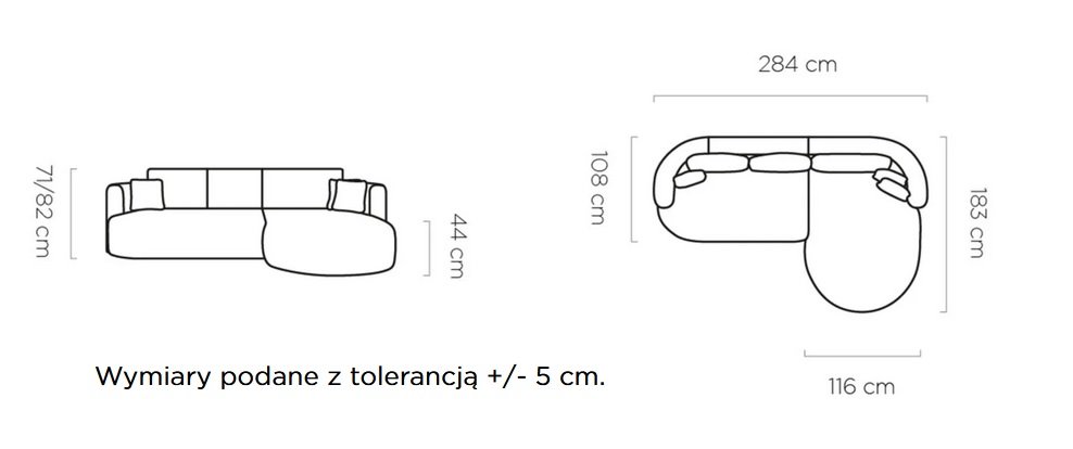 FIORE - narożnik z funkcją spania i pojemnikiem o zaokrąglonych kształtach - tkanina MODESTO 492 I ASSERI Studio Meblowe