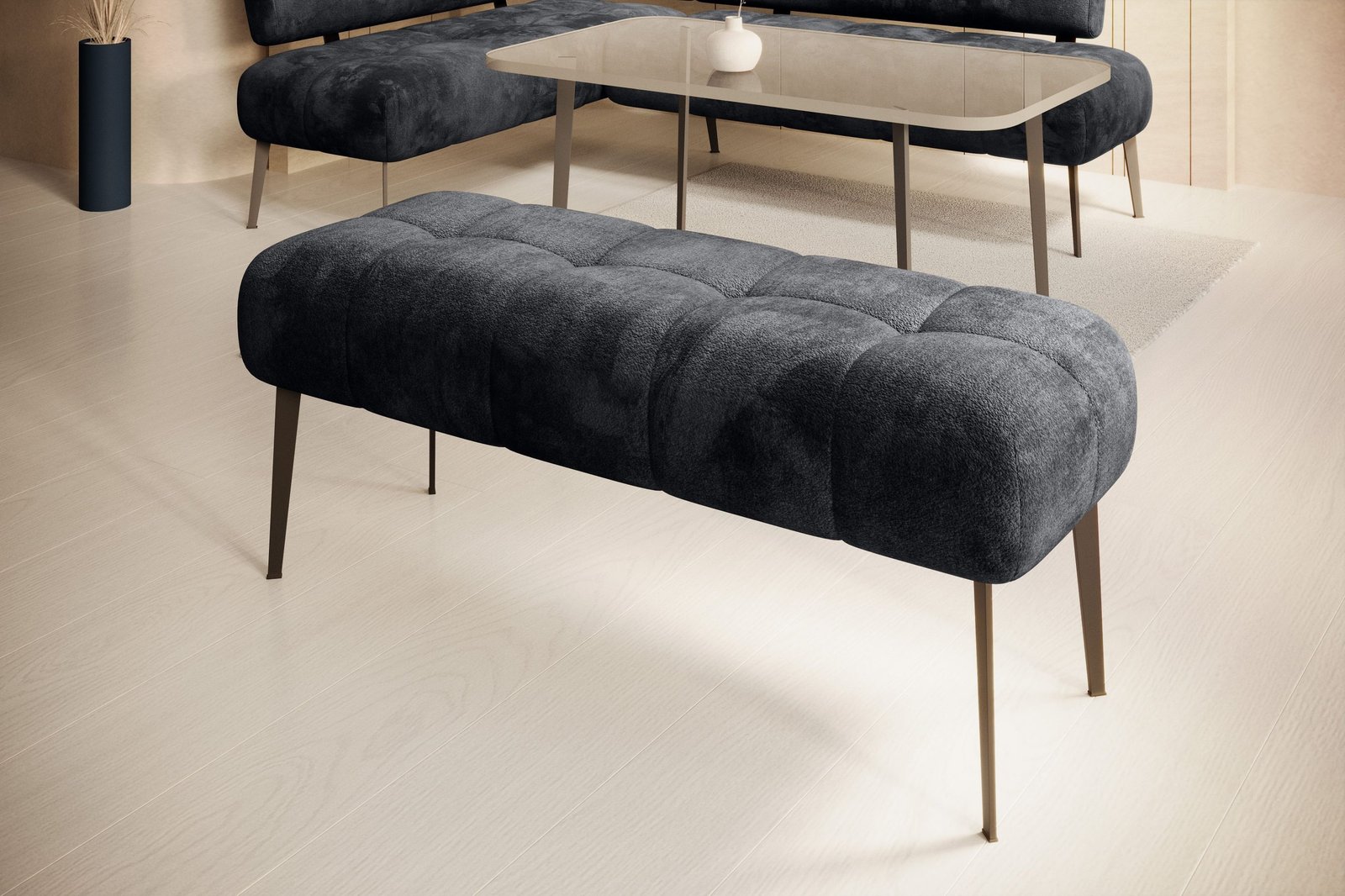 KITCHEN-CORNER MILO - ławka kuchenna tapicerowana na wysokich nóżkach z ozdobnymi przeszyciami - tkanina APHRODITE 23 - WERSAL